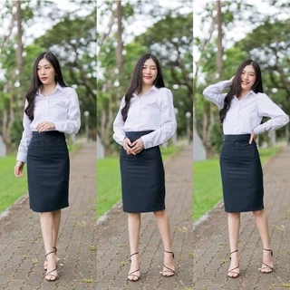 กระโปรงพิธีการ สีกรมท่า ยาว22-24-26 ผ่าหลังทับ ทรงเอผ้าเสริท สีกรมท่า (ไม่ยืด) กระโปรงรับปริญญา ราคาสุดคุ้ม