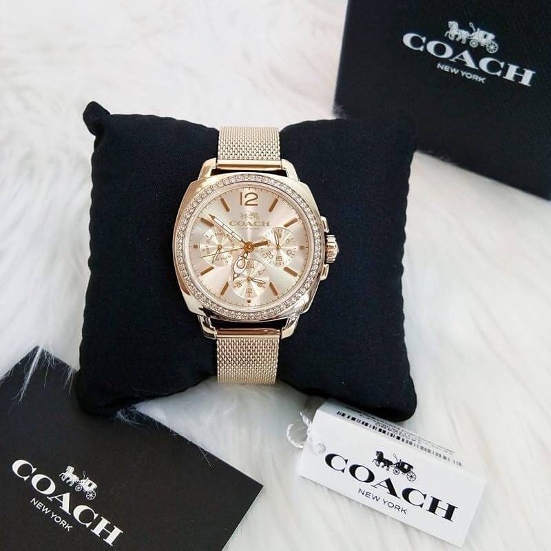 พร้อมส่ง นาฬิกาข้อมือผู้หญิง COACH WOMEN'S BOYFRIEND GOLD-TONE SWAROVSKI MESH WATCH 14502490