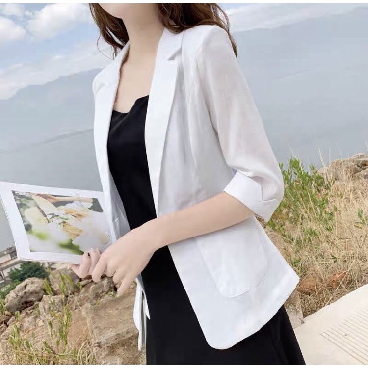 1129-เสื้อสูท 3 สี ผ้ายืด ใส่สบาย ขาว ดำ เหลือง M3XL