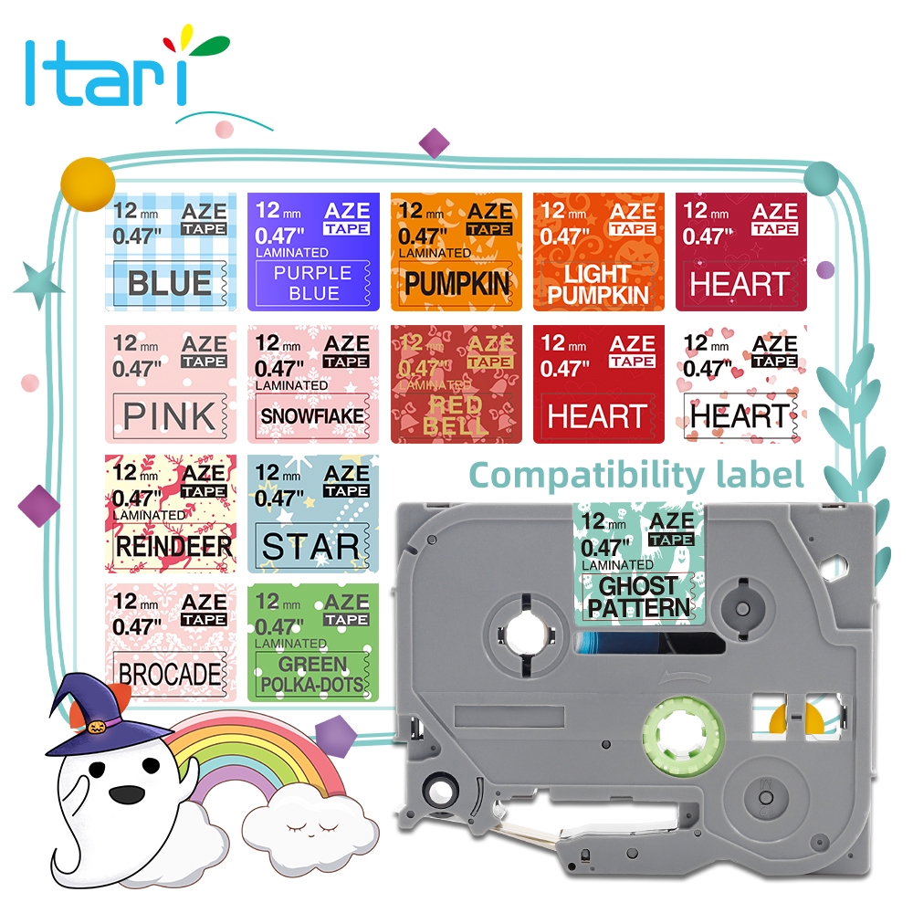 หลายสี Tze-231 เคลือบลามิเนต 12 มม.สีดําบนเทปฉลากสีขาวเข้ากันได้สําหรับ Brother P-Touch D200