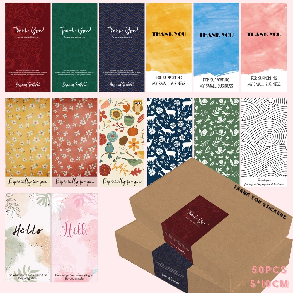 สติกเกอร์ฉลาก Thank You หลากสีสัน สําหรับตกแต่งบรรจุภัณฑ์ 50 ชิ้น