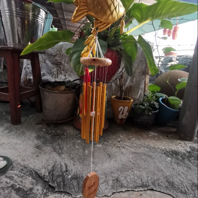 โมบายฮวงจุ้ย กระดิงลม ระฆังลม 9 แท่ง มีสีเงินและทอง แบบตันหัวปลาพลาสติกและแบบไม่มีหัว