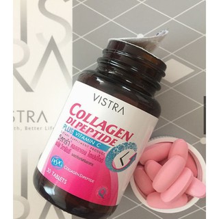 VISTRA COLLAGEN DIPEPTIDE+VIT C เม็ด 30S แบบเม็ด วิสทร้า มารีน คอลลาเจน ไตรเปปไทด์ 1300 มิลลิกรัม