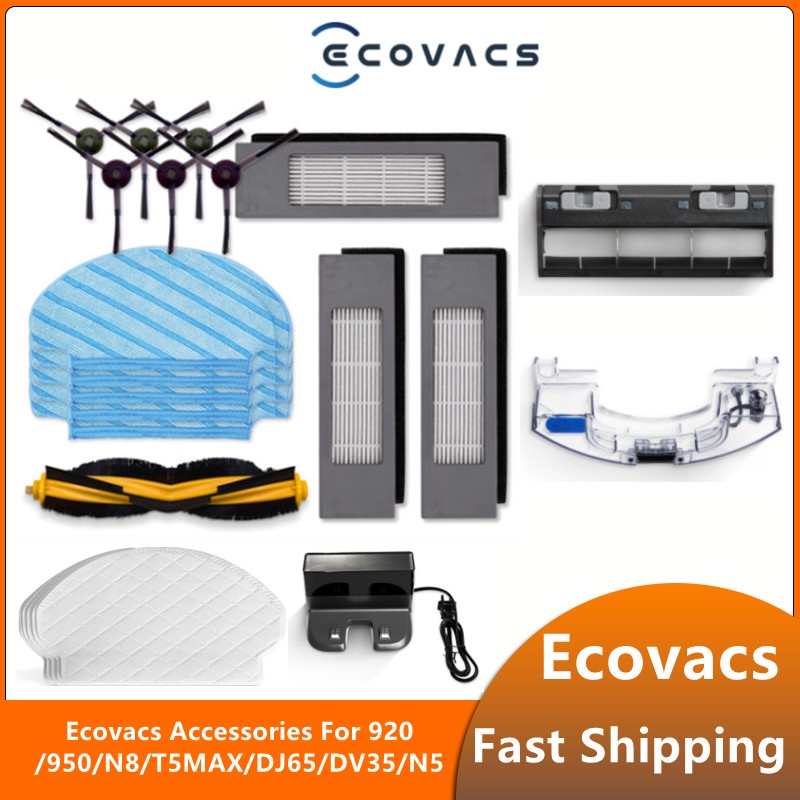 Ecovacs Deebot 950 / 920 / N8 / T5Max / Dj65 / Dv35 / N5 Parts of Main Brush Side Brush Mop Pad Water Tank Mop Rack Disposible Mop Dustbin Suction Cover for Ecovacs Accessories