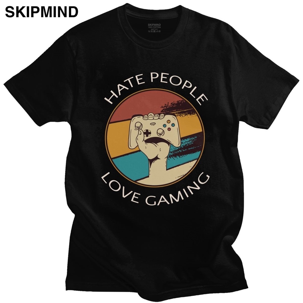 ผ้าฝ้ายคลาสสิก Retro Hate People Love Gaming T เสื้อผู้ชายสบายๆเสื้อยืดคอกลมแขนสั้นคอนโซล Player Tee