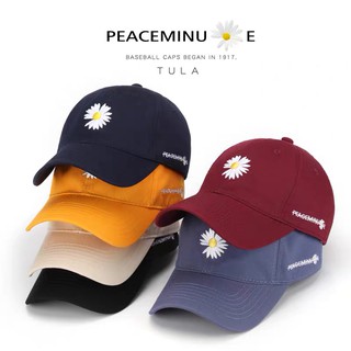 หมวกแก๊ปลาย PEACEMINUE ดอกเบญจมาศแบบใหม่ตัวอักษรภาษาอังกฤษหมวกผู้ชายผู้หญิง