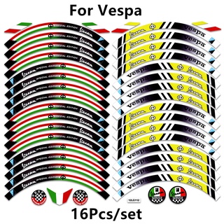 สติกเกอร์สะท้อนแสง อีพ็อกซี่ แบบนิ่ม ลาย Vespa Piaggio GTS Spring Sprint 150 300 สําหรับติดตกแต่งล้อรถจักรยานยนต์ 16 ชิ้น