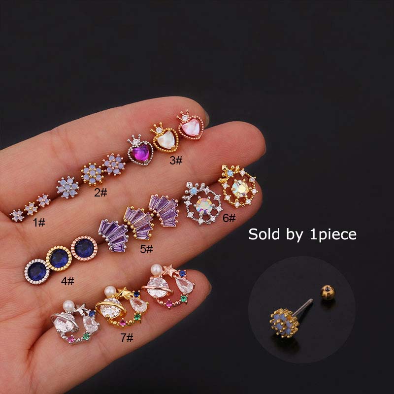 พินหูแหวนเกลียว.Multicolor สแตนเลสและซิทรอน สำหรับการเจาะหูขนาด 20G