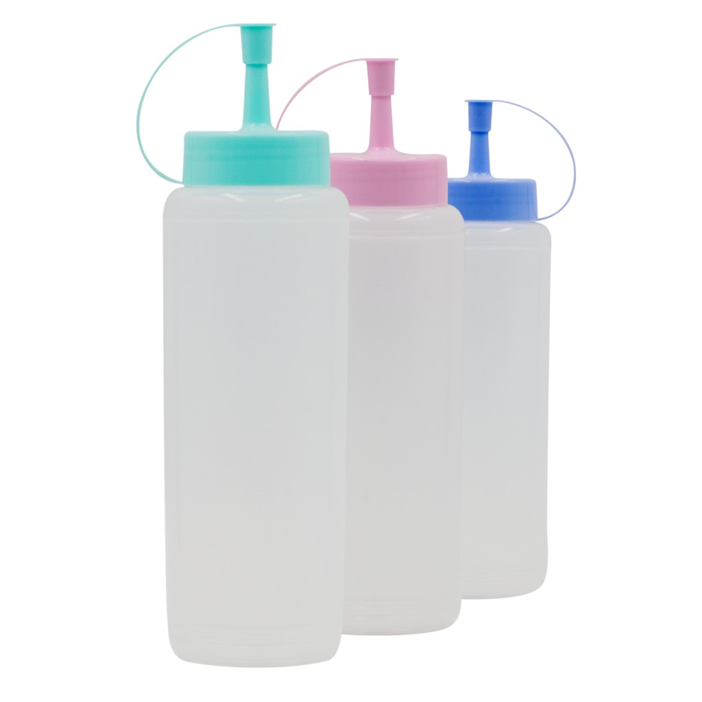 ขวดบีบพลาสติก 3 ใบ ขนาด 950 ml สำหรับใน่น้ำเชื่อม นมข้น นมปรุง น้ำหวานไซรัปต่างๆ