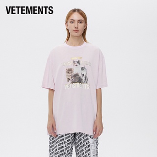 Vetements เสื้อยืดลําลอง ผ้าฝ้าย แขนสั้น คอกลม พิมพ์ลาย ใส่สบาย สีชมพู แฟชั่นฤดูใบไม้ผลิ สําหรับคู่รัก