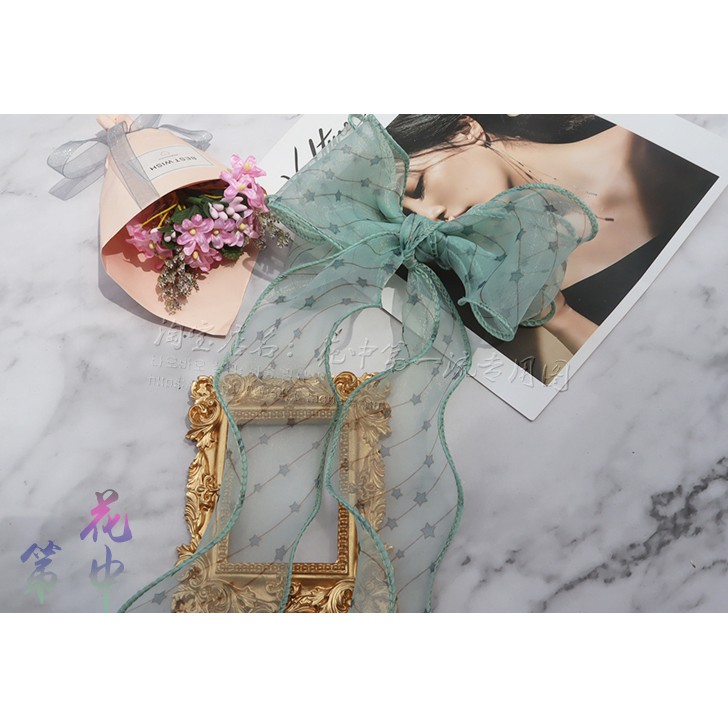 พร้อมส่ง ริบบิ้นผ้าลายดาว ผ้าโปร่งแนวเกาหลี ขนาด 5.5 ซม. (ขายเป็นหลา)