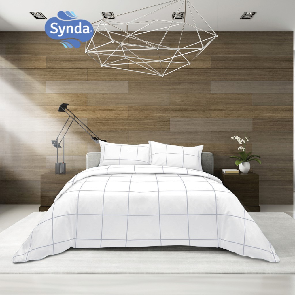[ราคาพิเศษ]  Synda ชุดเซทผ้าปูที่นอนผ้านวมเย็บติด (ลายตาราง) Cotton 500 เส้นด้าย รุ่น SIMPLE LIFE GREY