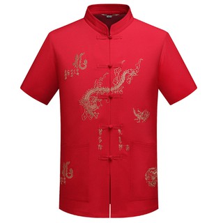 พร้อมส่งผู้ชาย Cheongsam แขนสั้นเสื้อ T รสชุดสไตล์จีน