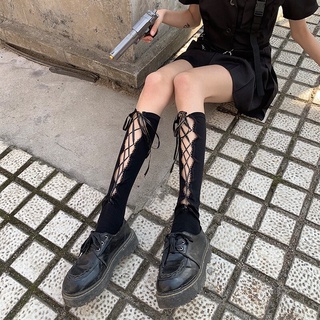 Sexy Lolita Socks Cos Play Japanese Straps Hollow Bandage Socks Black Over The Knee Calf Socks Female Summer Medias De Mujer