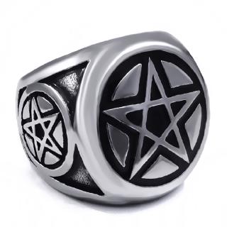 Cincin Stainless Steel Motif Pentagram / Bintang / Pentagram untuk Pria / Wanita