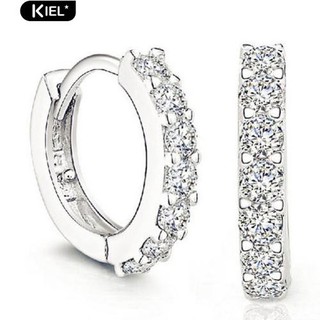 Kiel เครื่องประดับอัญมณีสีขาว Topaz พลอยต่างหูคริสตัล Silver Plated Hoop