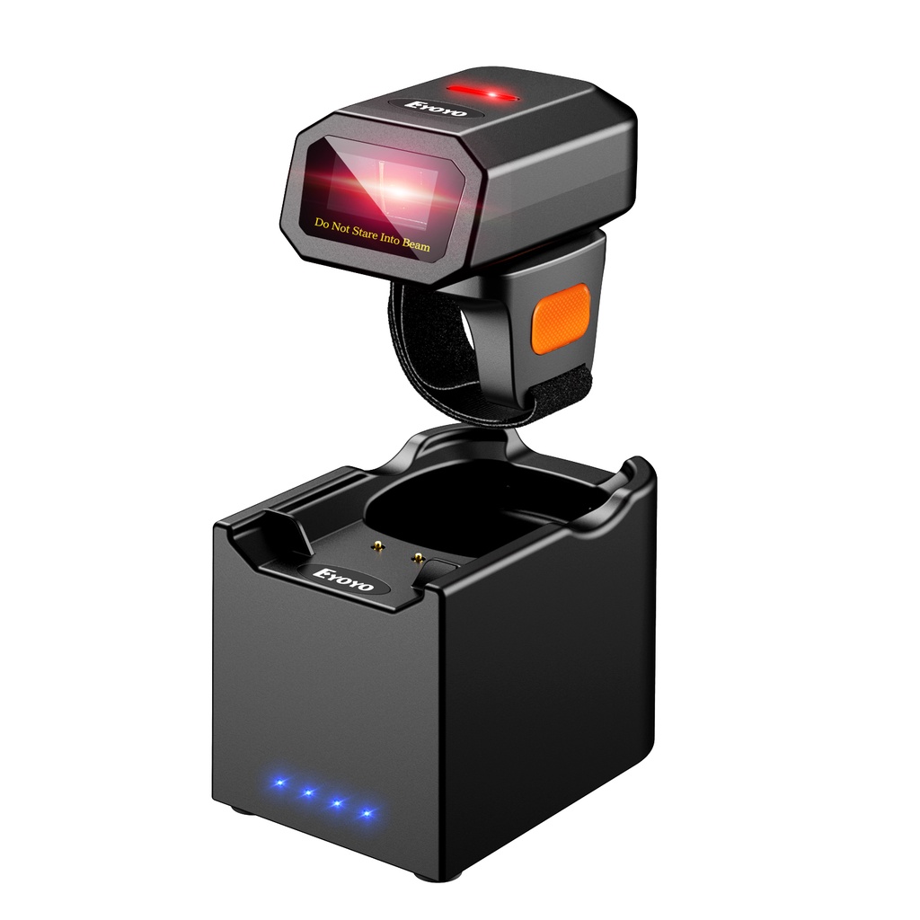 Eyoyo EY-026 1D / 2D Wireless Ring Barcode Scanner พร้อมแท่นชาร์จ, Mini Wearable 3-in-1 USB Wired & 2.4G Wireless & Bluetooth, สําหรับ Windows, Mac, Android