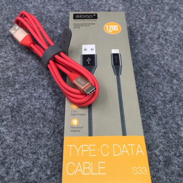 สายชาร์จ  Eloop S33 USB Data Cable Type-C 2.1A ของแท้100%ประกัน1ปี