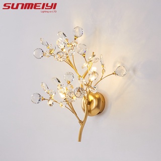 Sunmeiyi โคมไฟ LED สีทอง K9 สไตล์โมเดิร์นสําหรับติดตกแต่งผนังห้อง