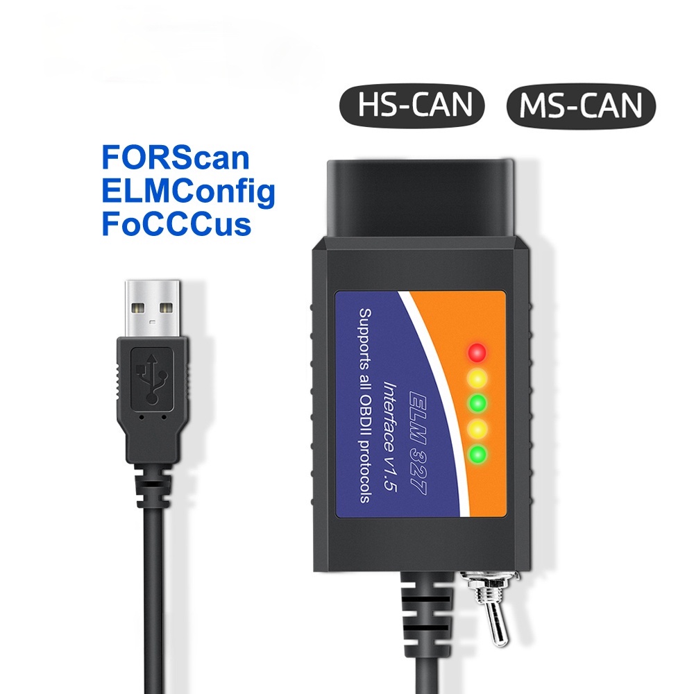 สวิตช์ Elm 327 V1.5 USB ELM327 สําหรับเครื่องอ่านโค้ด Ford Forscan ELMconfig PIC18F25K80 HS CAN MS C