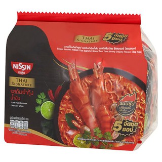 NISSIN นิสชิน ไทย ซิกเนเจอร์ บะหมี่กึ่งสำเร็จรูป รสต้มยำกุ้งน้ำข้น 72กรัม x 5 ซอง (360กรัม) (8852528004433)