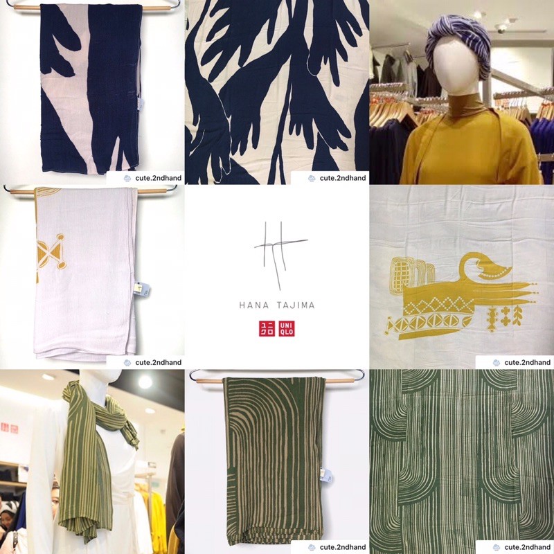 🧣Graphic scarf มือสอง🏷Uniqlo x Hana Tajima📏90*150 cm ราคา2️⃣0️⃣0️⃣บาท