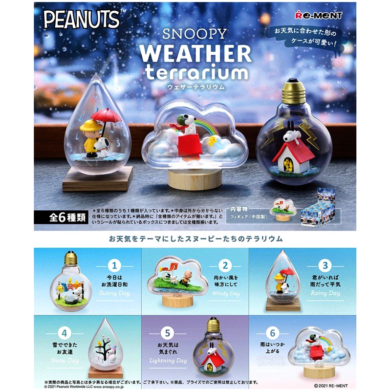 🐕 พร้อมส่ง 🐕 Re-ment Snoopy Weather Terrarium / รีเมนท์ ของจิ๋ว สนูปปี้ในขวดจิ๋ว ชุดสภาพอากาศ มือ 1 