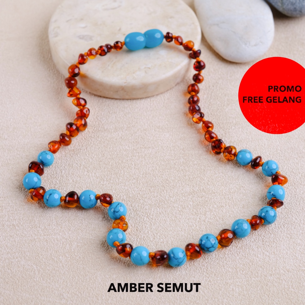 Amber Baltic Cognac Glossy X Aventurine โดยสร้อยคอสีเหลืองอําพัน Semut