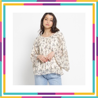 🍭Ozoc132: Ozoc cream floral blouse เสื้อผ้าโพลีเอสเตอร์เนื้อดี ผ้าไม่บาง มีน้