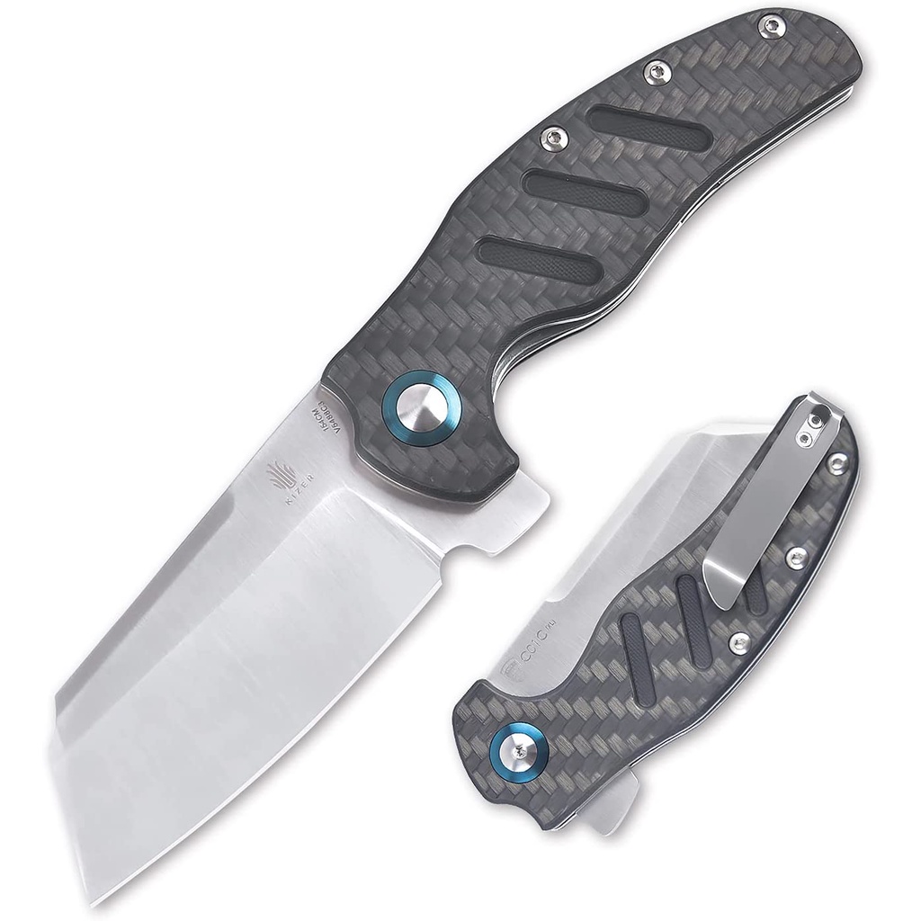 มีดแคมป์ pocket knife มีดเดินป่า Kizer V5488C3 ใบ 3.9"  เหล็ก N690, Ceramic ball bearing ด้าม Carbon