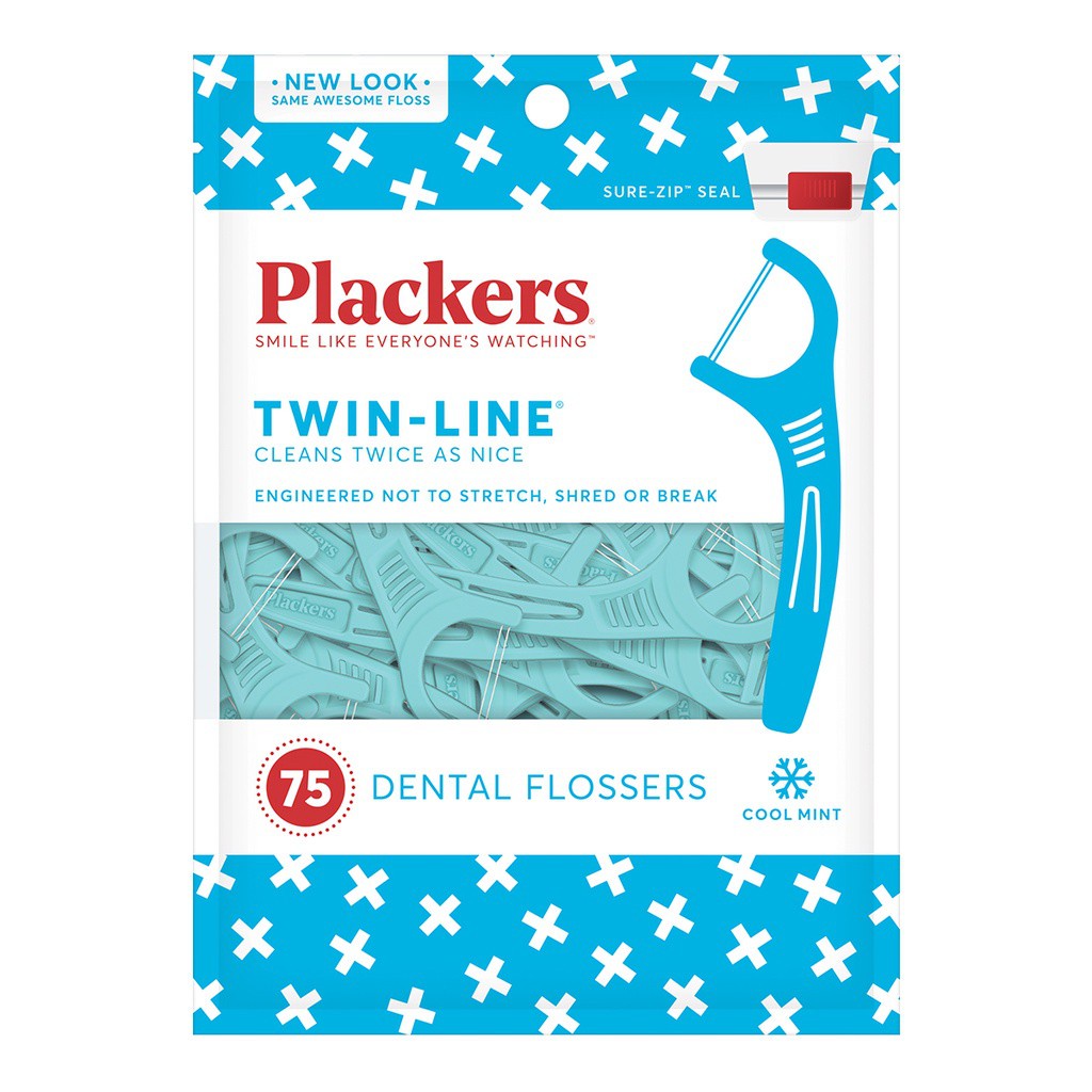 Plackers Flosser - Twin-Line  ไหมขัดฟันแบบมีด้ามจับ-เส้นคู่ (35 pcs or 75 pcs.)