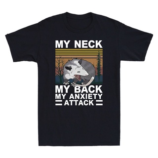 เสื้อยืดลําลอง ผ้าฝ้าย แขนสั้น คอกลม พิมพ์ลาย My Back My Anxiety Attack Angry Opossum สไตล์วินเทจ แฟชั่นฤดูร้อน สําหรับผ