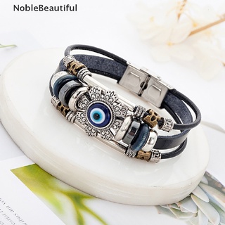 [NobleBeautiful] สร้อยข้อมือ หนังตุรกี ตาชั่วร้าย สไตล์พังก์ หลายชั้น แฮนด์เมด