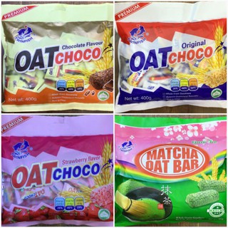 Oat Choco ข้าวโอ้ตอัดแท่ง ยี่ห้อ Twin Fish มีทั้งหมด 6 รสชาติ ห่อละ 400 กรัม