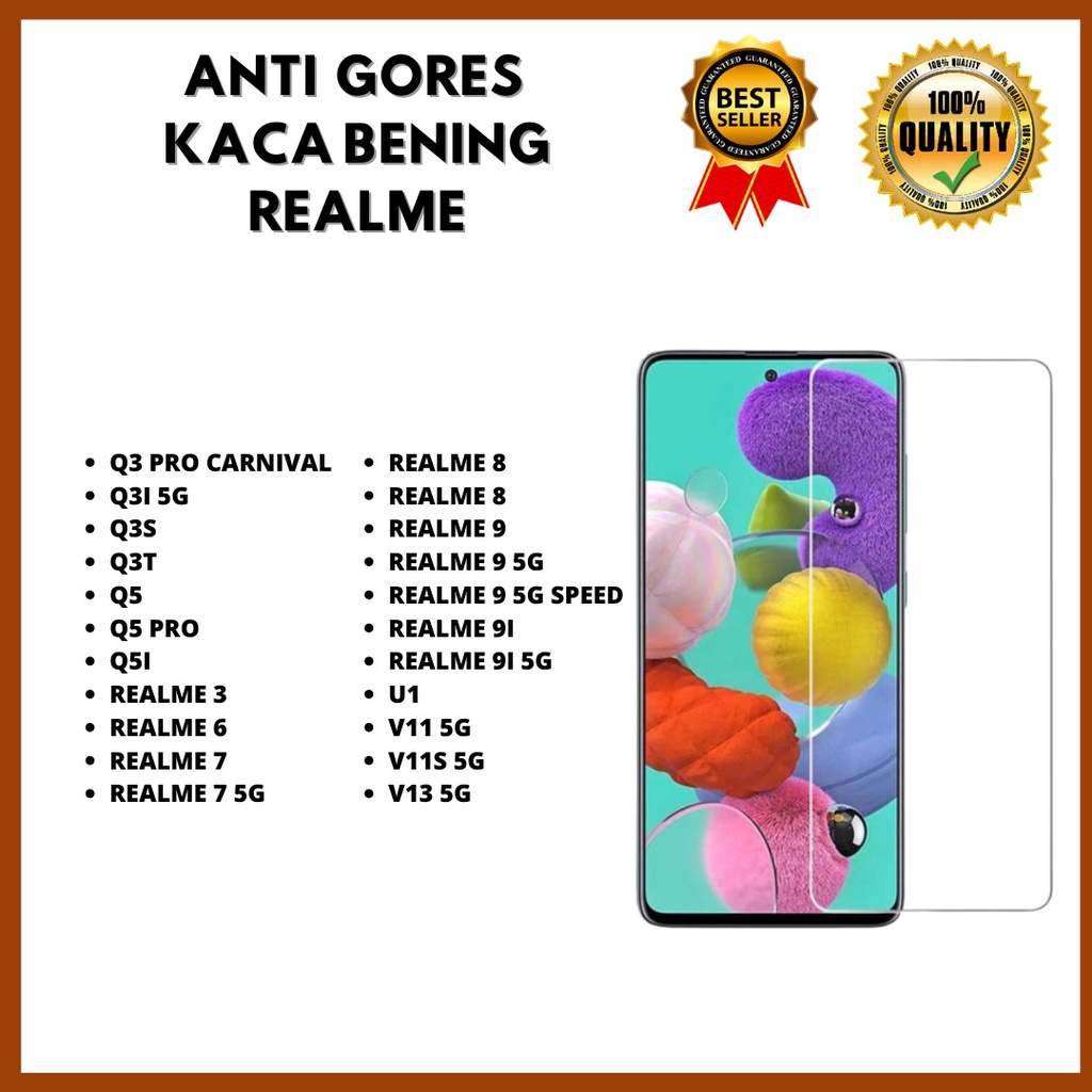 < TEMPERED GLASS CLEAR GLASS >Q3 PRO CARNIVAL-Q3S-Q3T-Q5-Q5 PRO-Q5I-REALME 3-REALME 3-REALME 6-REALM