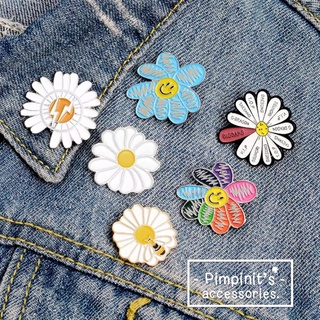 🇹🇭 พร้อมส่ง : 🌻  เครื่องประดับเข็มกลัดเซ็ทดอกทานตะวันและดอกเดซี่ | Sunflower &amp; Daisy Flower Enamel Brooch Pin Set.