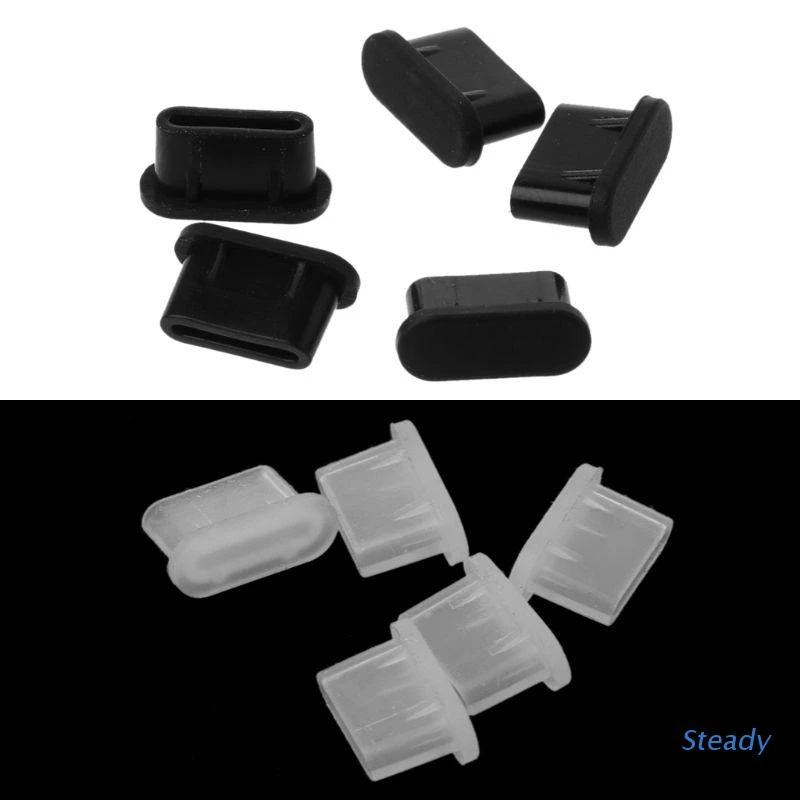Steady 5 ชิ้น ปลั๊กกันฝุ่น Type-C พอร์ตชาร์จ Usb ฝาครอบซิลิโคน สําหรับ Samsung Huawei อุปกรณ์เสริมสมาร์ทโฟน