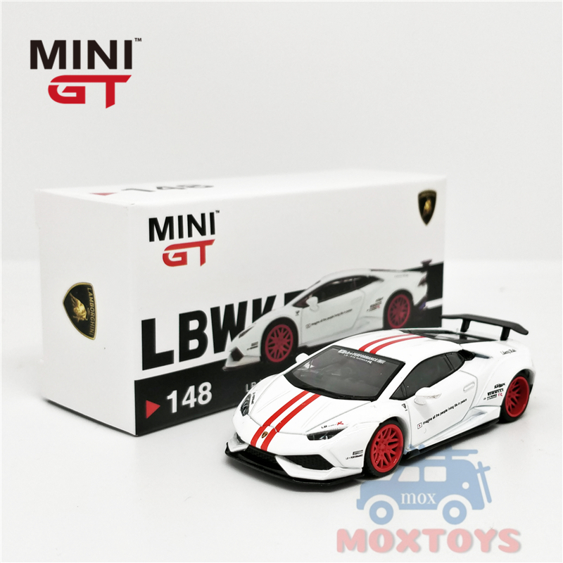 MINI GT 1:64 LBWK LB WORKS Lamborghini Huracan ver1 White w/Red Stripe model car 