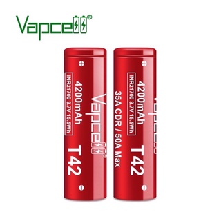 Vapcell 21700 4200mah 35ACDR/50A max ถ่านชาร์จVapcell ถ่าน21700 สีแดง รุ่น T42