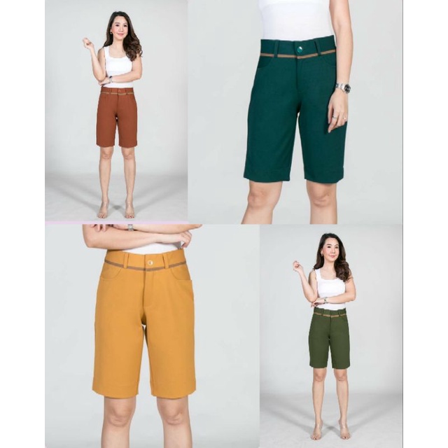 L-5XL" กางเกง3ส่วนผ้าโรเชฟแต่งขอบน้าตาล***พร้อมส่ง***
