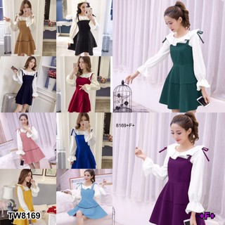 เอี๊ยมเดรสสายเดี่ยว+เสื้อคอระบาย TT8169 One-shoulder bib dress + ruffled collar