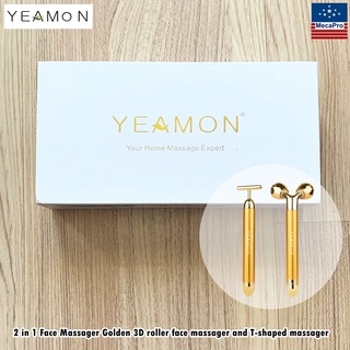 YEAMON® 2 in 1 Face Massager Golden 3D roller face massager and T-shaped massager อุปกรณ์นวดหน้า แพ็ค 2 ชิ้น