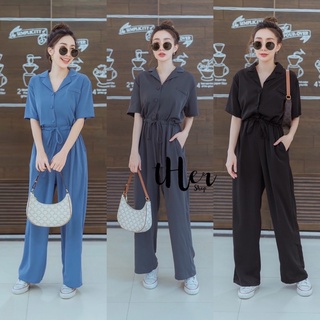 Jumpsuit จั้มสูทกางเกงตัวยาวทรงสวย ทรงเชิ้ตแต่งปกคอ กระดุมหน้า