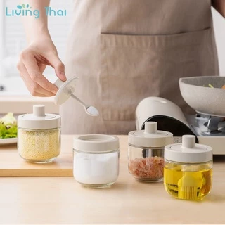 Living Thai โถแก้วปรุงรส,ขวดปรุงรสฝาพร้อมช้อน,ขวดใส่เกลือ,ขวดแก้วเครื่องเทศ,ที่ใส่เครื่องปรุง
