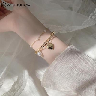 [ขายส่ง] ( Women Heart Flower Pearl สร้อยข้อมือถักประดับมุกคริสตัลสําหรับผู้หญิง