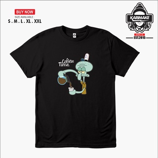 เสื้อยืดผ้าฝ้ายพิมพ์ลายแฟชั่น เสื้อยืด ลายกาแฟ TIME SQUIDWARD SPONGEBOB COFFEE