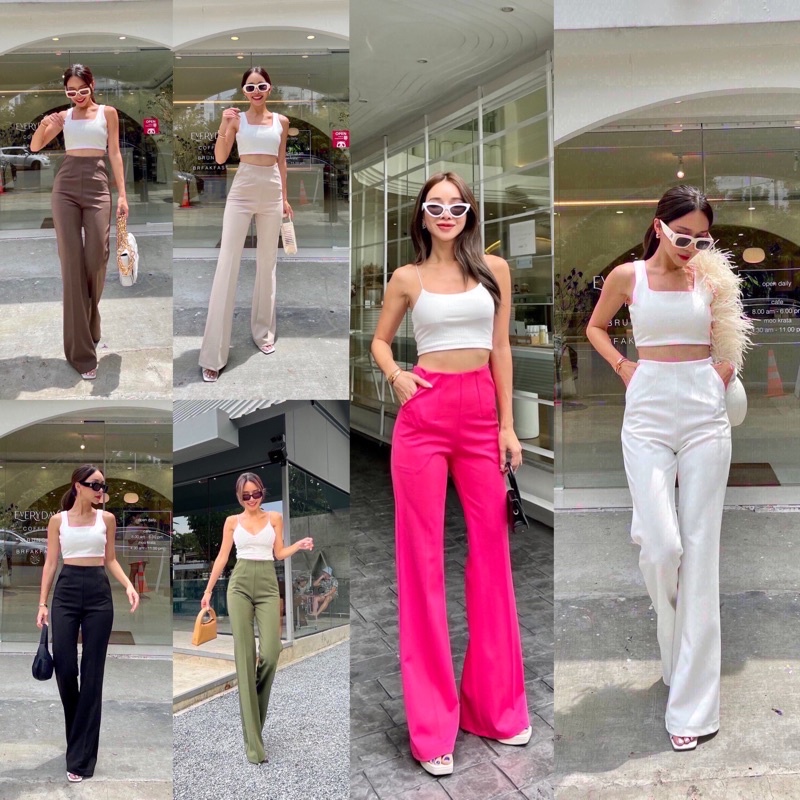 Nanda korean high-waist pantsขาม้าซิบข้าง