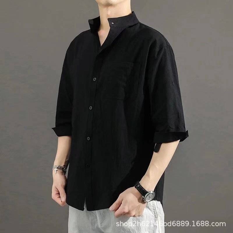 เสื้อเชิ้ตคอจีน แขน3ส่วน SMT002 สไต์ฮ่องกง แฟชั่นสำหรับผู้ชาย สวมใส่สบาย M-3XL