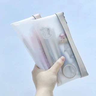 พร้อมส่ง! กระเป๋าใส่ปากกา กระเป๋าดินสอ แบบขุ่นใส มีซิป กล่องดินสอ สไตล์ญี่ปุ่น น่ารัก เรียบๆ
