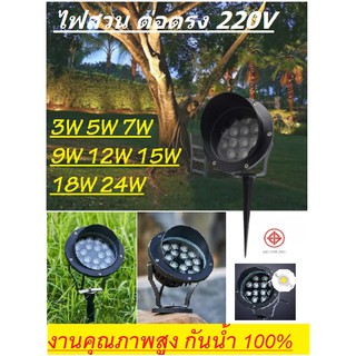 ไฟปักสวน 24w 18w 12w 9w ไฟส่องต้นไม้  LED กันน้ำ กันฝน งานสเปค โครงสร้างอลูมิเนียมหนา ทนแดด ต่อไฟตรง 220v SMD เน้นกระจาย